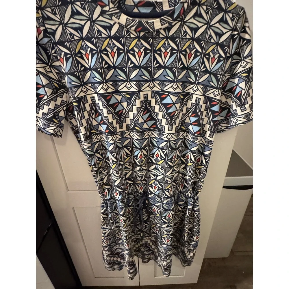 Tory Burch Pima Cotton Geometric Floral‎ Mosaic Print Drawstring Dress Small